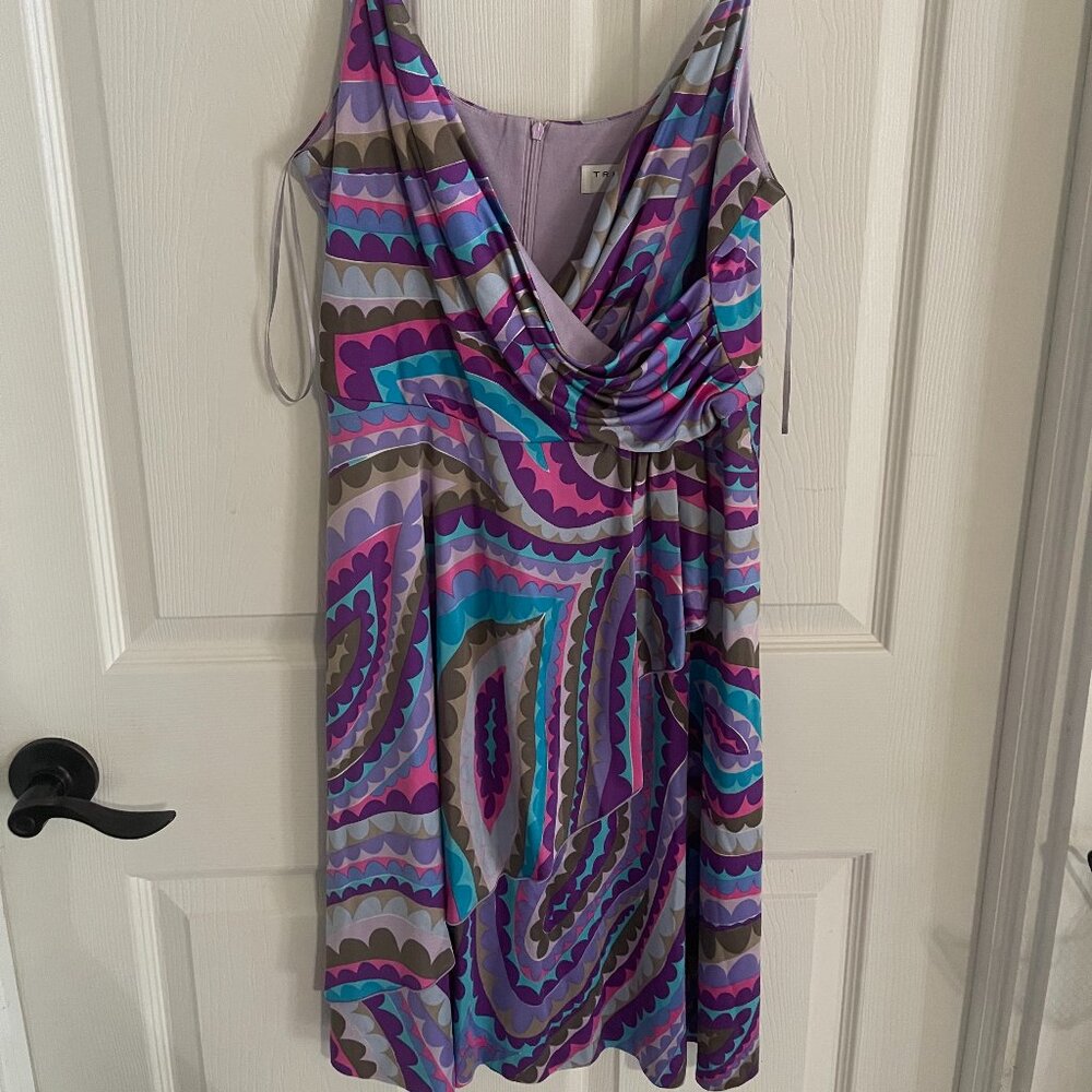 Trina Turk 70's Print Adjustable Strap Mini Faux Wrap Dress Size L